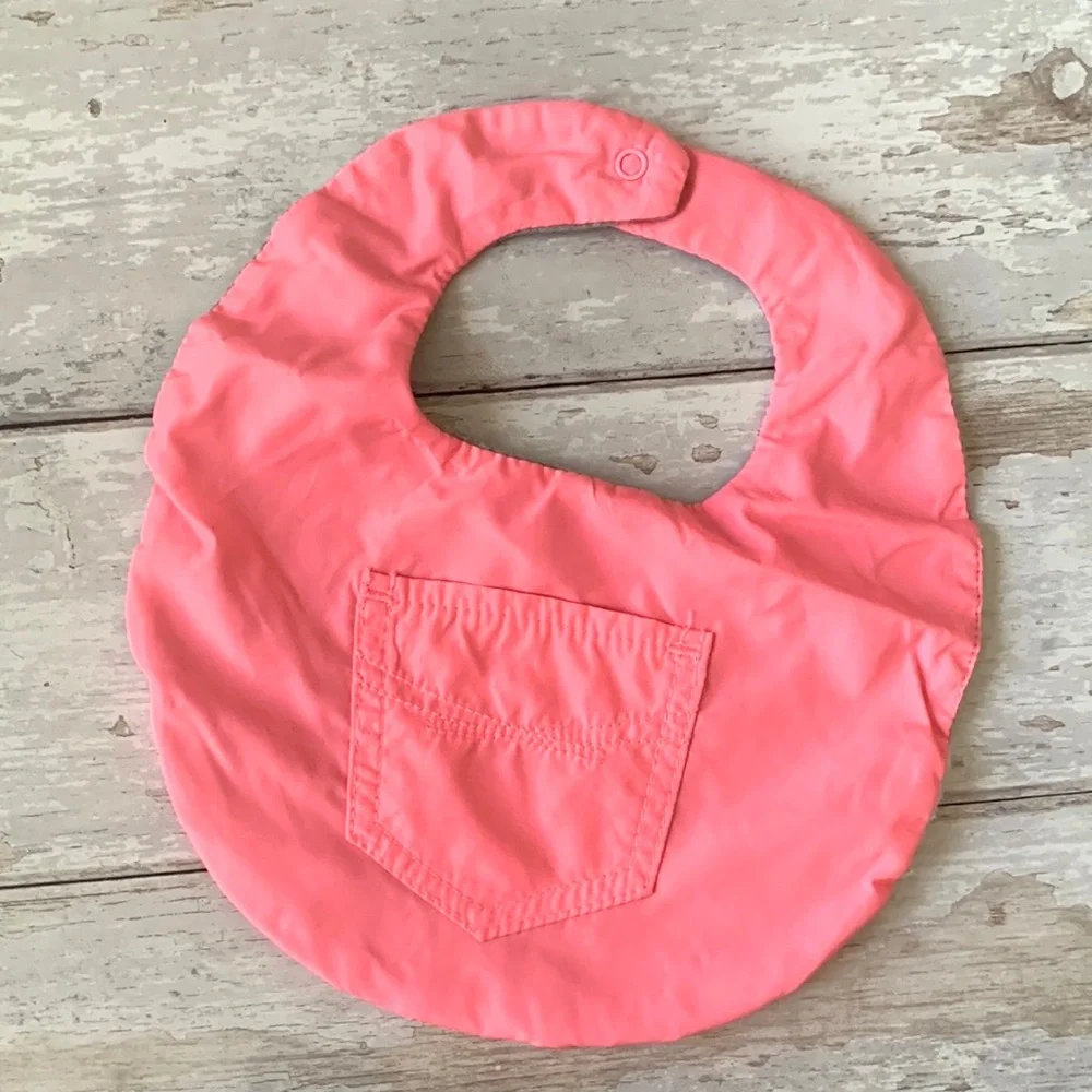 BabyGap Baby Girl Bibs Set of 2 Pink Gray Reversible Bib Terry Cloth Polka Dot